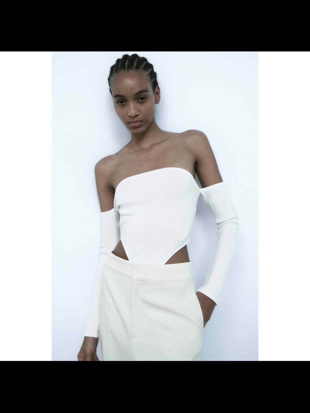 Zara White Off-Shoulder Ribbed Bodysuit